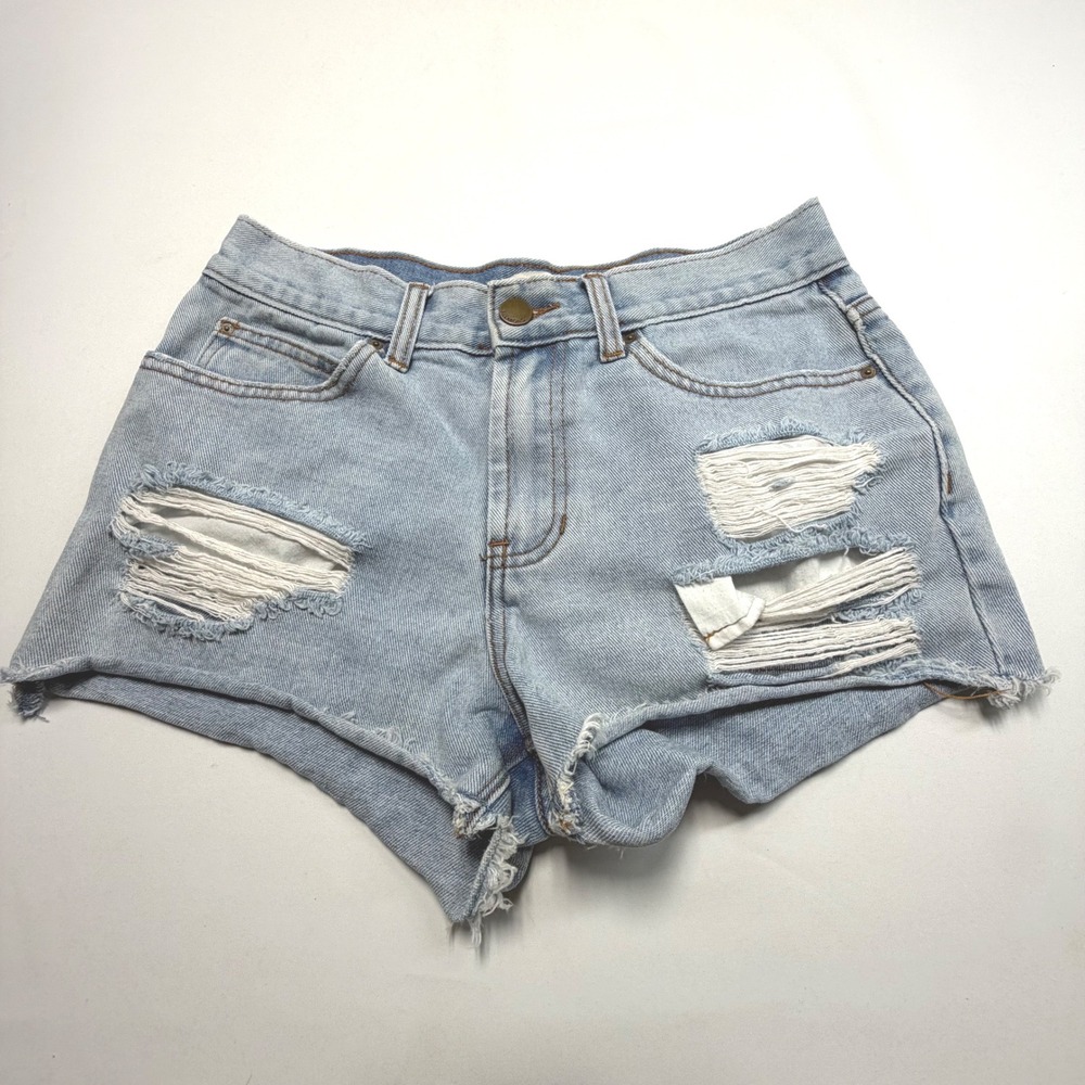 Billabong Distressed Denim Shorts‎ 24 Light Wash Cutoff Festival Y2K